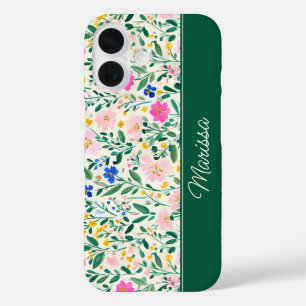 Kleurrijk bloemmotief gepersonaliseerd iPhone 16 hoesje