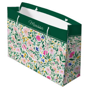 Kleurrijk bloemmotief gepersonaliseerd groot cadeauzakje
