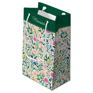 Kleurrijk bloemmotief gepersonaliseerd klein cadeauzakje