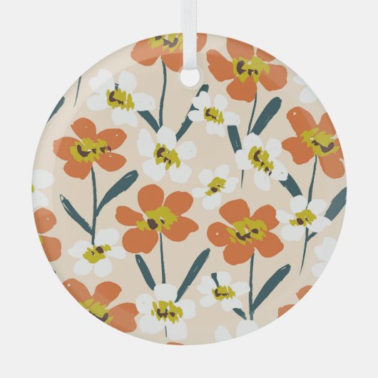Kleurrijk,  bloemmotief. glas ornament (Voorkant)