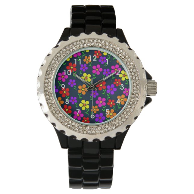 Kleurrijk Bloemmotief Horloge (Voorkant)