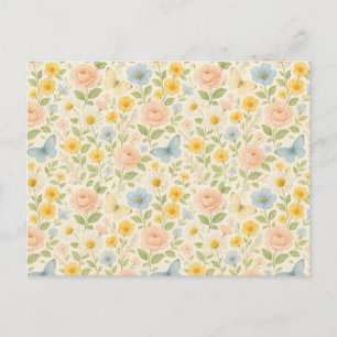 Kleurrijk bloemmotief in vintage stijl met vlinder feestdagenkaart