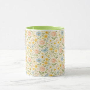 Kleurrijk bloemmotief in vintage stijl met vlinder mok