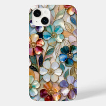 Kleurrijk Bloemmotief iPhone Hoesje Gouden Pastelb