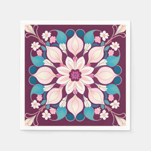 Kleurrijk Bloemmotief Mandala-ontwerp Servet