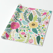 Kleurrijk bloemmotief met roze, geel cadeaupapier (Uitgerold)