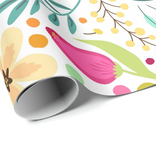 Kleurrijk bloemmotief met roze, geel cadeaupapier (Rol Hoek)