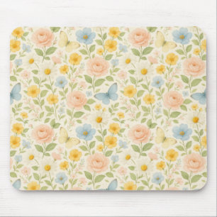 Kleurrijk bloemmotief met vlinders in vintage stij muismat