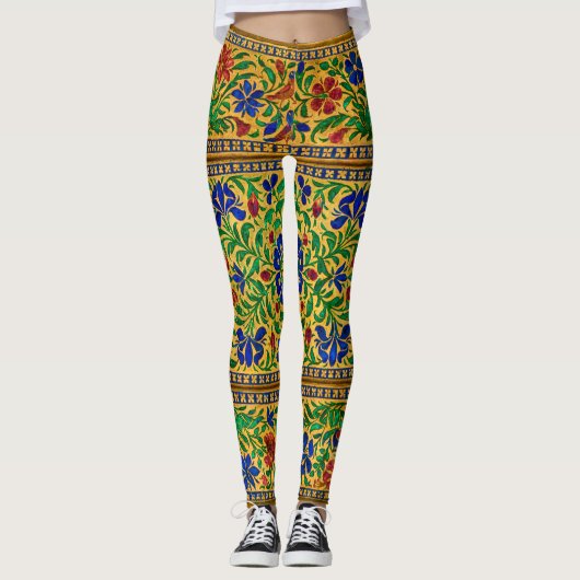 Kleurrijk  bloemmotief met vogeltjes leggings (Voorkant)