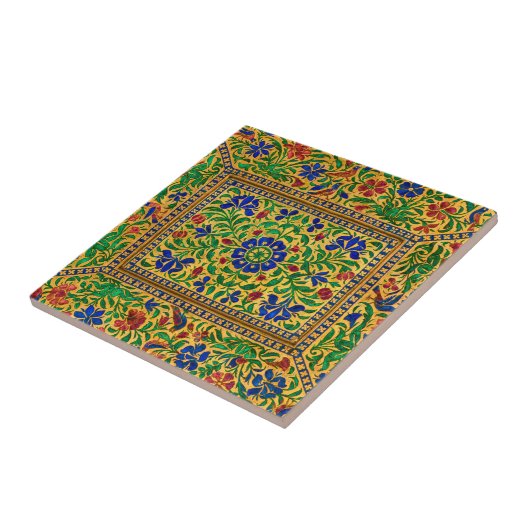 Kleurrijk  bloemmotief met vogeltjes tegeltje (Zijkant)