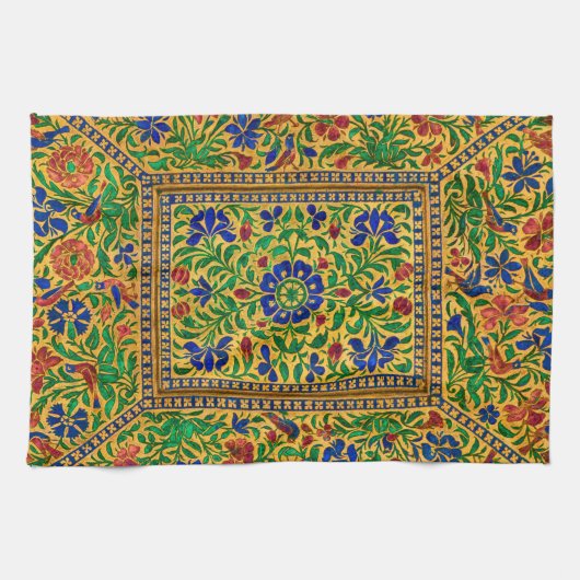 Kleurrijk  bloemmotief met vogeltjes theedoek (Horizontaal)