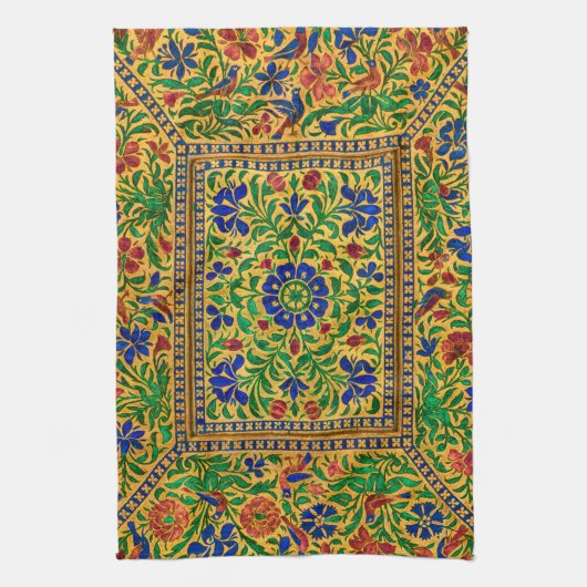 Kleurrijk  bloemmotief met vogeltjes theedoek (Verticaal)