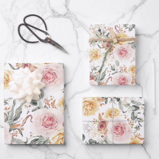 Kleurrijk Bloemmotief met Waterverfpatroon Inpakpapier Vel (Voorkant)