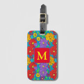 kleurrijk bloemmotief monogram bagagelabel (Voorkant (verticaal))