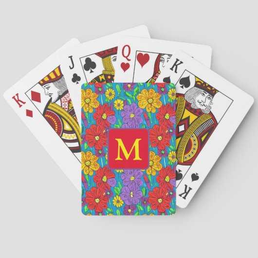 kleurrijk bloemmotief monogram pokerkaarten (Achterkant)