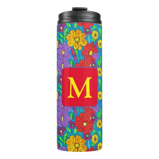 kleurrijk bloemmotief monogram thermosbeker (Voorkant)