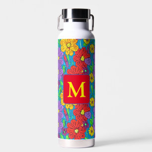 kleurrijk bloemmotief monogram waterfles