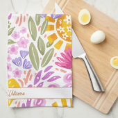 Kleurrijk Bloemmotief Naam Monogram Botanisch Theedoek (Quarter Fold)