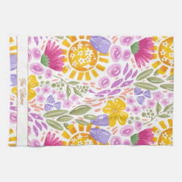 Kleurrijk Bloemmotief Naam Monogram Botanisch Theedoek