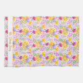 Kleurrijk Bloemmotief Naam Monogram Botanisch Theedoek (Horizontaal)