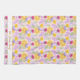 Kleurrijk Bloemmotief Naam Monogram Botanisch Theedoek
