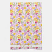 Kleurrijk Bloemmotief Naam Monogram Botanisch Theedoek (Verticaal)