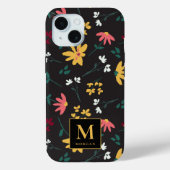 Kleurrijk bloemmotief zwart gepersonaliseerd Case-Mate iPhone case (Achterkant)