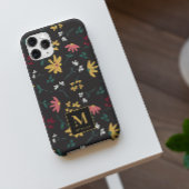 Kleurrijk bloemmotief zwart gepersonaliseerd Case-Mate iPhone case