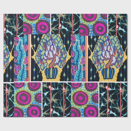 Kleurrijk bloemontwerp, art nouveau, art deco cadeaupapier (Vlak)