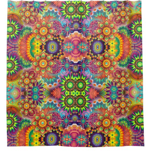 Kleurrijk bloemontwerp boeket Mandala patroon Douchegordijn (Voorkant)