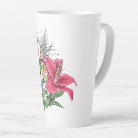 Kleurrijk bloemontwerp latte mok (Rechterhoek)