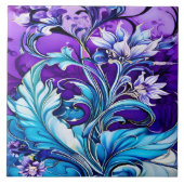 Kleurrijk bloemontwerp met blauwe en Paarse tinten Tegeltje (Voorkant)