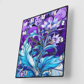 Kleurrijk bloemontwerp met blauwe en Paarse tinten Vierkante Klok (Hoek)