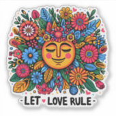 Kleurrijk bloemontwerp met een lachende zon sticker (Voorkant)