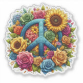 Kleurrijk bloemontwerp met een vredessymbool sticker (Voorkant)