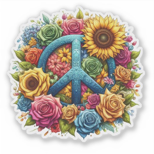 Kleurrijk bloemontwerp met een vredessymbool sticker (Voorkant)