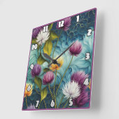 Kleurrijk bloemontwerp met levendige bladeren vierkante klok (Hoek)