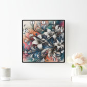 Kleurrijk bloemontwerp met witte lelies vierkante klok (Huis)