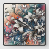 Kleurrijk bloemontwerp met witte lelies vierkante klok (Voorkant)