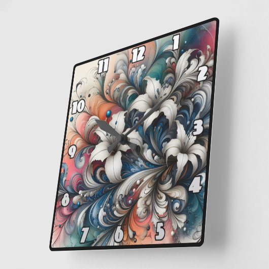 Kleurrijk bloemontwerp met witte lelies vierkante klok (Hoek)