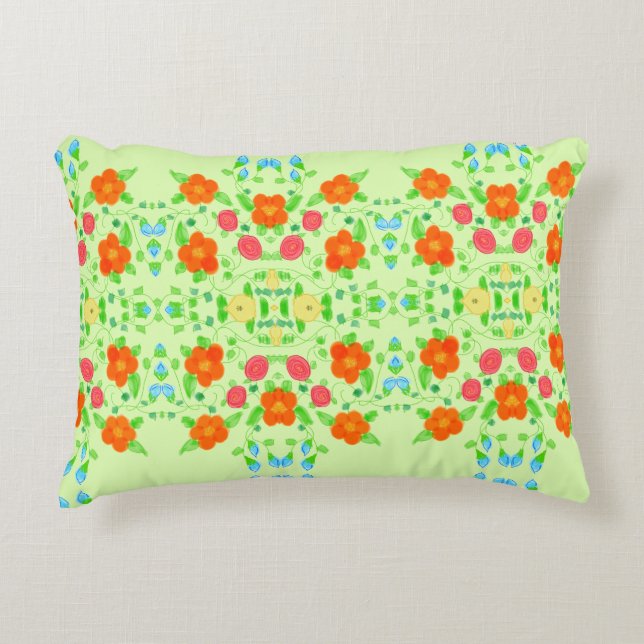 Kleurrijk bloempatroon accent kussen (Voorkant)