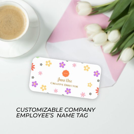 Kleurrijk Bloempatroon Custom Logo & Medewerker Naamplaatje