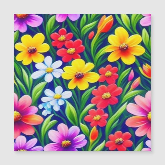 Kleurrijk bloempatroon magnetische uitnodiging (Voorkant)