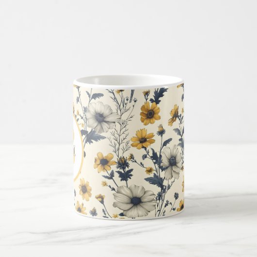 Kleurrijk Bloempatroon Monogram Geel Koffiemok (Center)