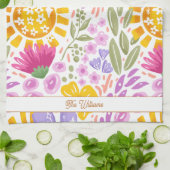 Kleurrijk bloempatroon naam monogram botanisch theedoek (Gevouwen)