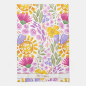 Kleurrijk bloempatroon naam monogram botanisch theedoek (Verticaal)