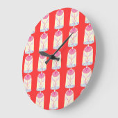 Kleurrijk Bloempatroon op Rode Achtergrond Grote Klok (Hoek)
