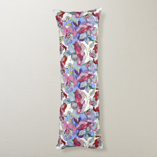 Kleurrijk Bloempatroon Tropische Bloemen Blauw Roz Lichaamskussen (Achterkant (Verticaal))