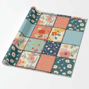 Kleurrijk bloempatwerkdekbed met speelse print cadeaupapier