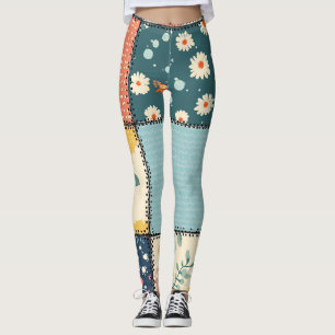 Kleurrijk bloempatwerkdekbed met speelse print leggings